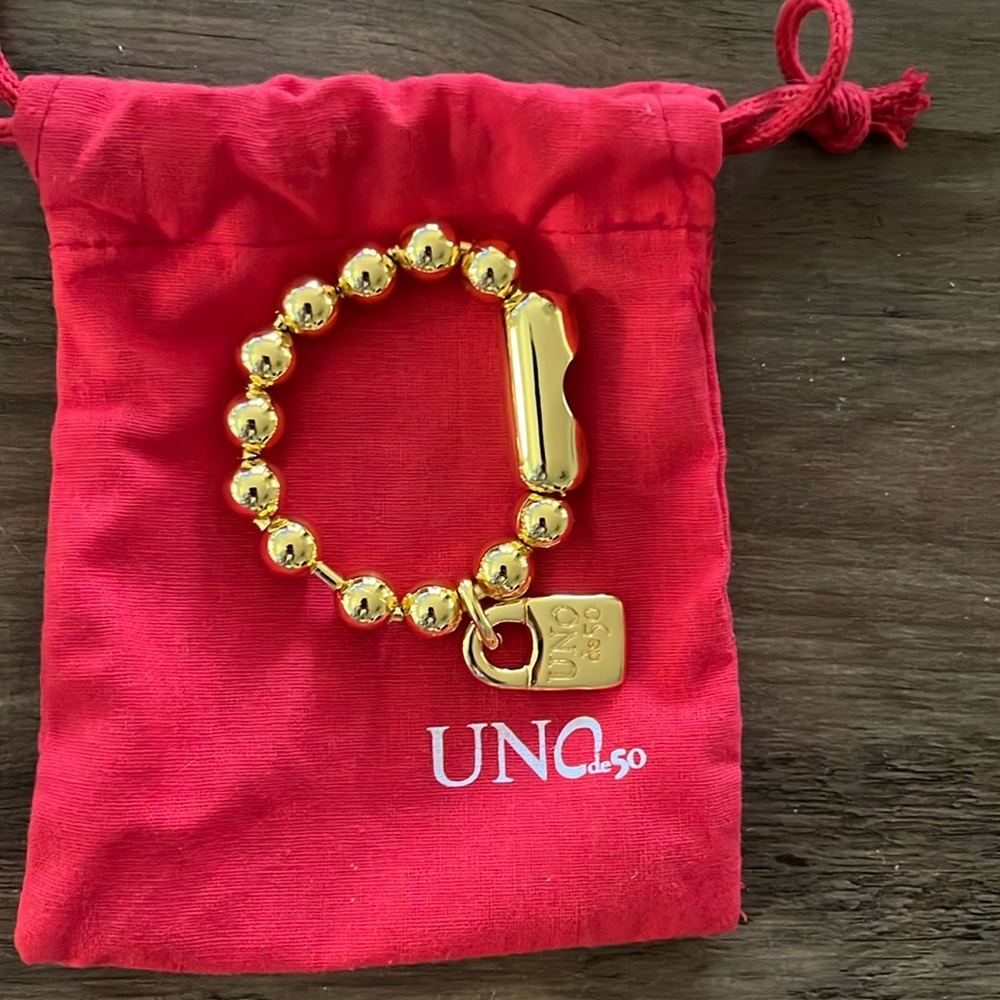 UNO de 50 large beaded yellow gold snowflake bracelet